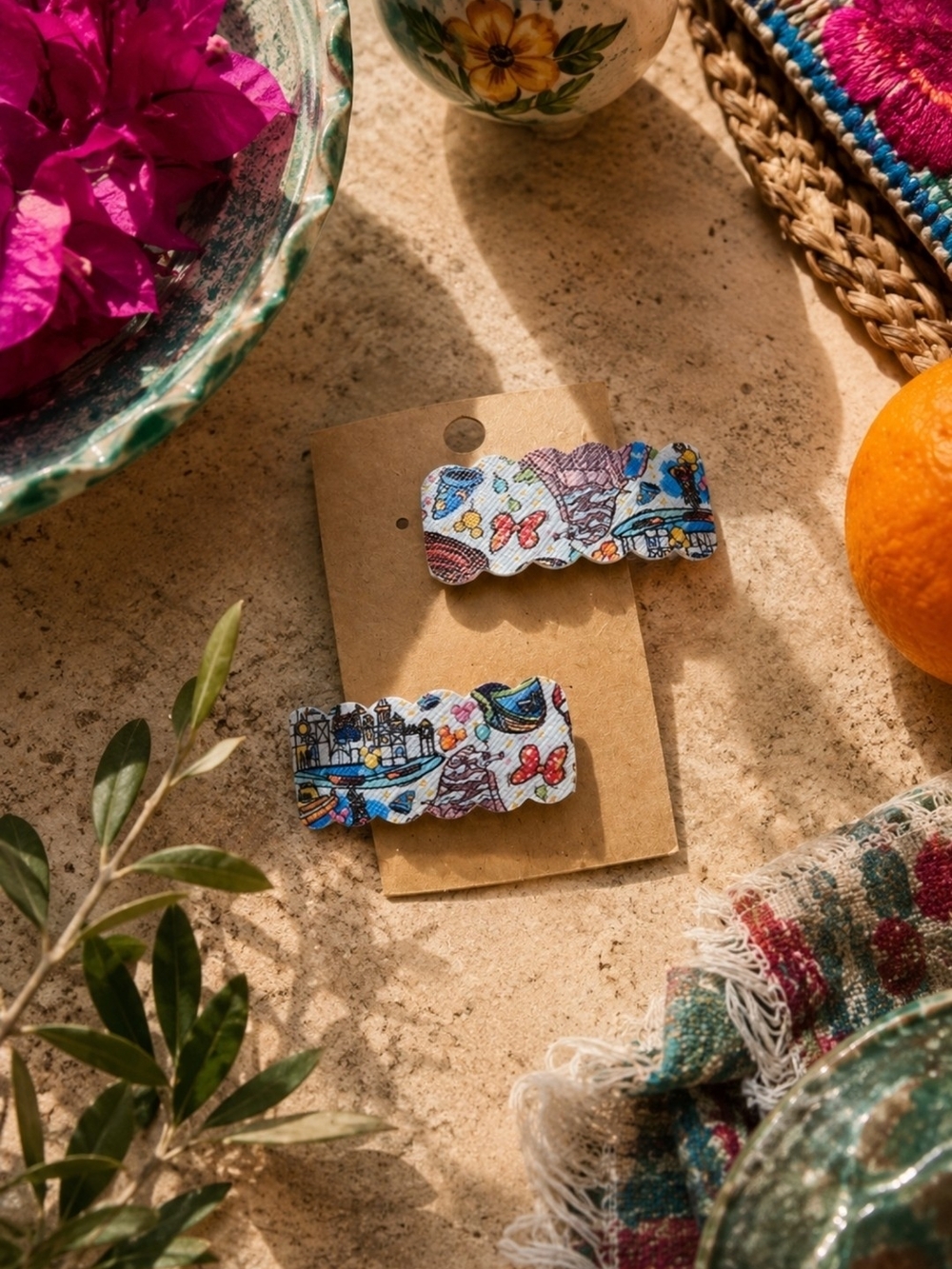 4/$15 Floral Pattern Scalloped Hair Clips Blue French Butterfly Bang Clips